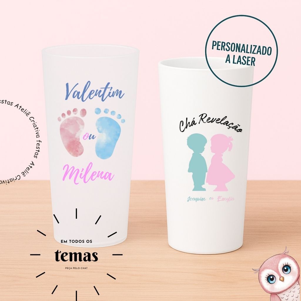 Kit de Copos Long Drink Personalizado Cha de Revelação rosa e azul Lembrancinha Festa Infantil Chá de Bebê Aniversário