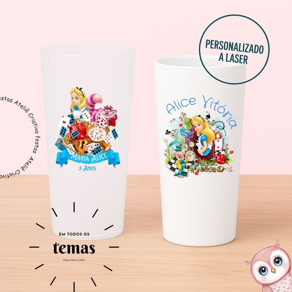 Kit de Copos Long Drink Personalizado Alice no Pais da Maravilhas Lembrancinha Festa Infantil Chá de Bebê Aniversário