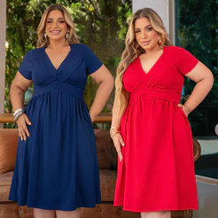 Vestido Soltinho Plus Size Fresquinho Manguinha Decote V Modelador