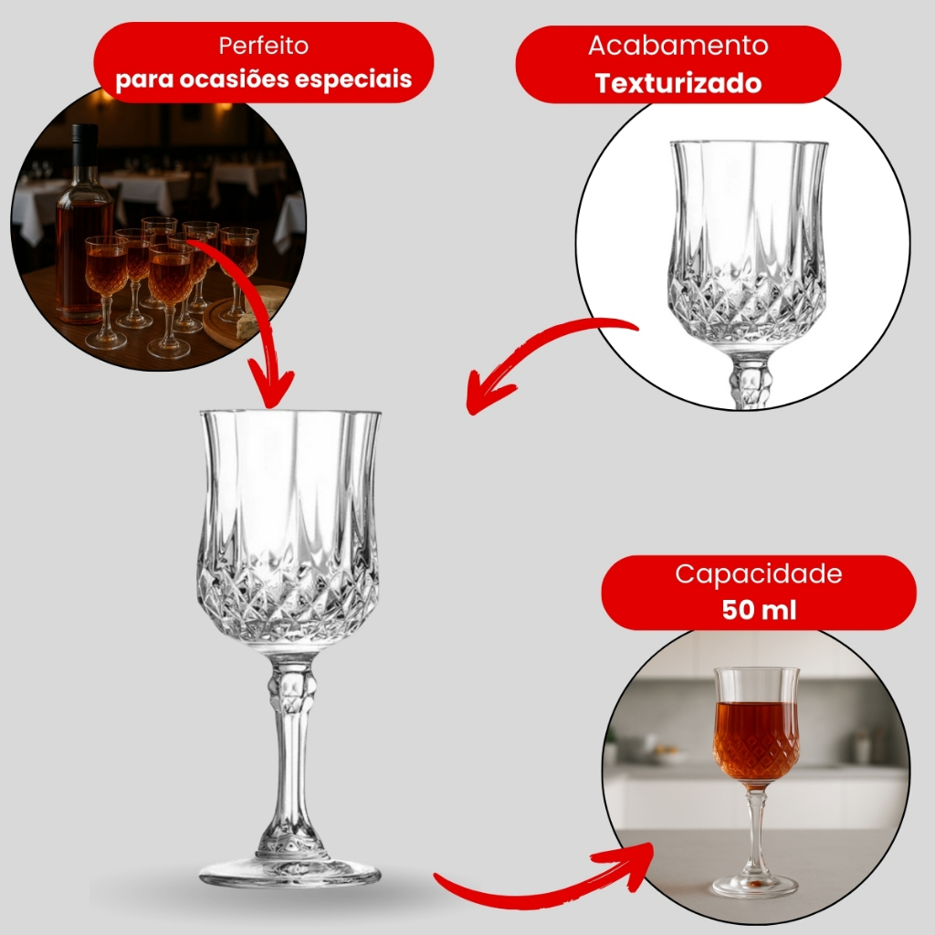 Kit 6 Taças de Licor 50ml Vidro Diamante Cristal Sofisticado Elegante Taças de Vidro Taça pra Licor — imagem 2 de 2
