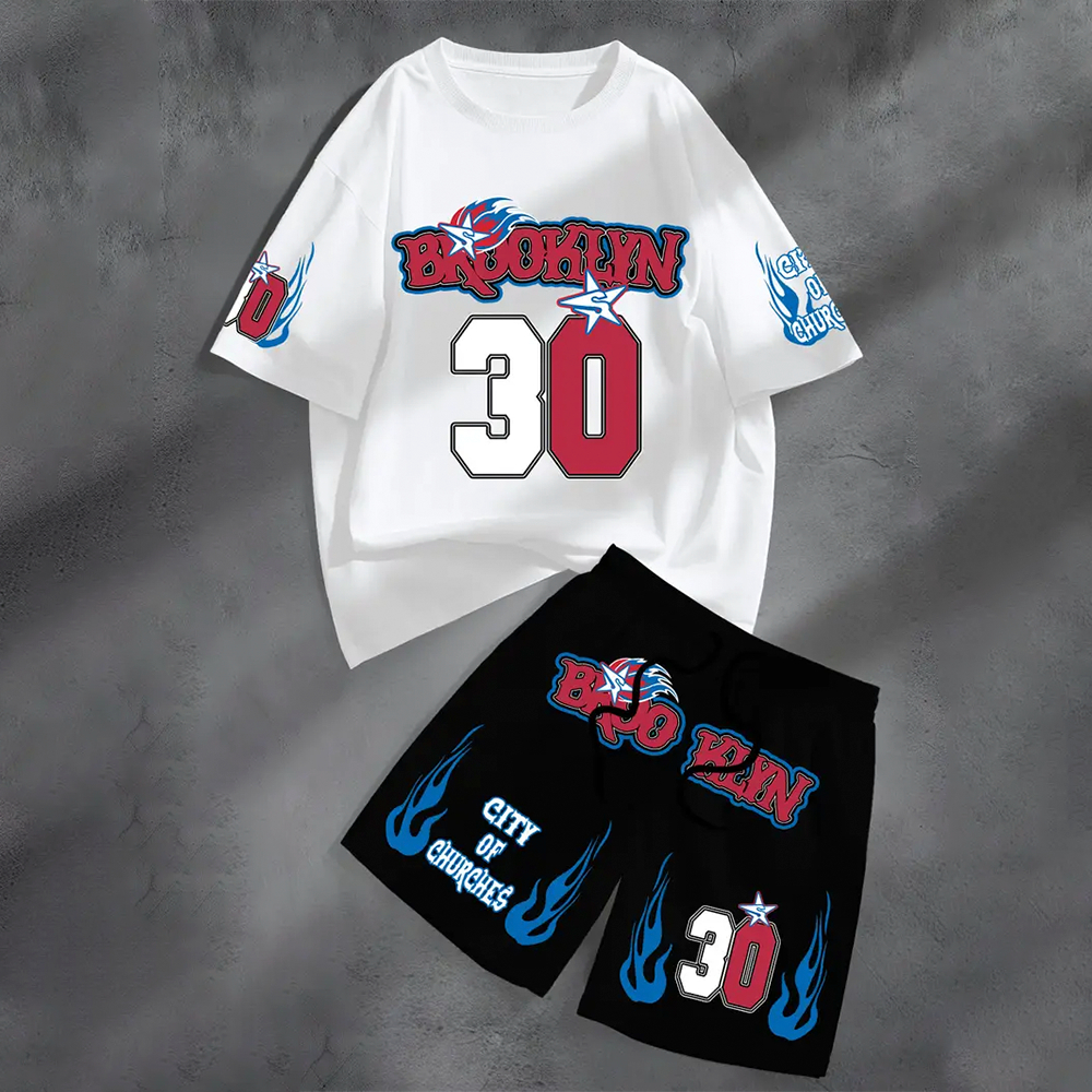 Conjunto Camiseta Algodão E Short Moletom Brooklin New York City Arte Streetwear 30 Basquete Retrô