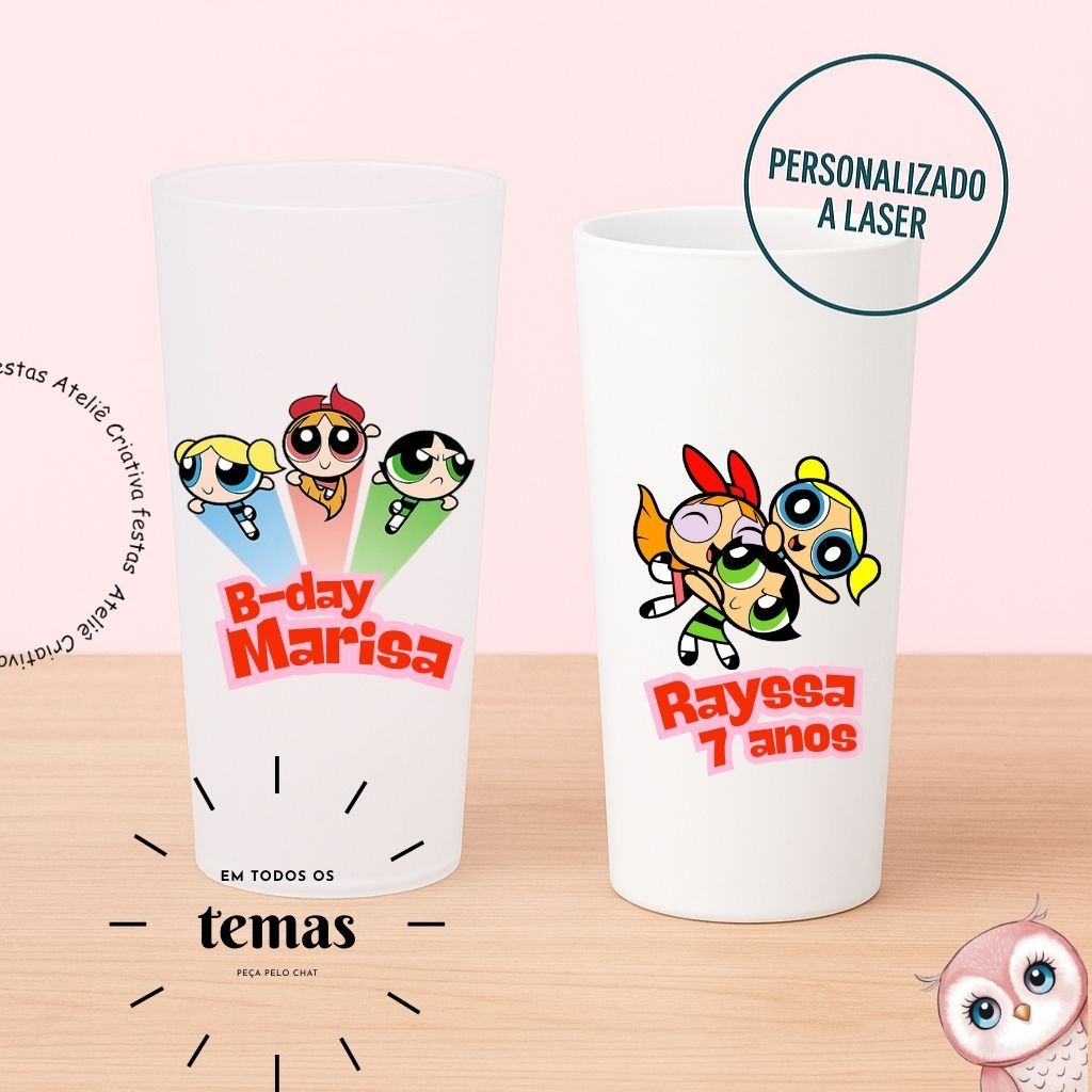Kit Copos Long Drink Personalizado Meninas Super Poderosas Desenho Lembrancinha Festa Infantil Chá de Bebê Aniversário