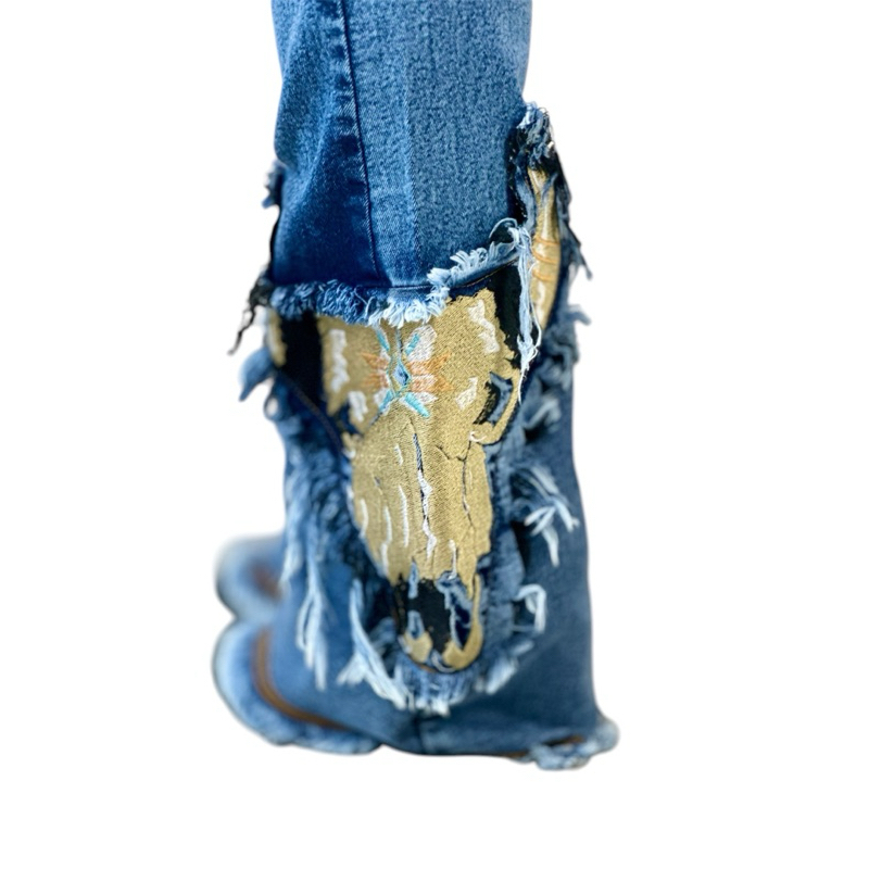 Calça Feminina WEST TUFF Flare Cintura Alta Bordada Boi e Pernas c/ Elastano. em Oferta na Shopee