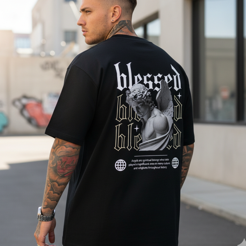 Camiseta Oversized Streetwear Estampada Unissex Blessed Premium