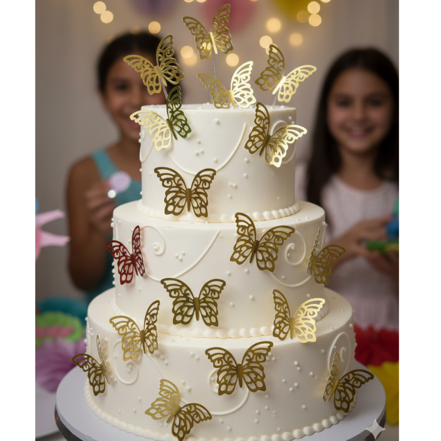 ENVIO IMEDIATO - Borboleta Decorativa Vazada em Lamicote Dourado