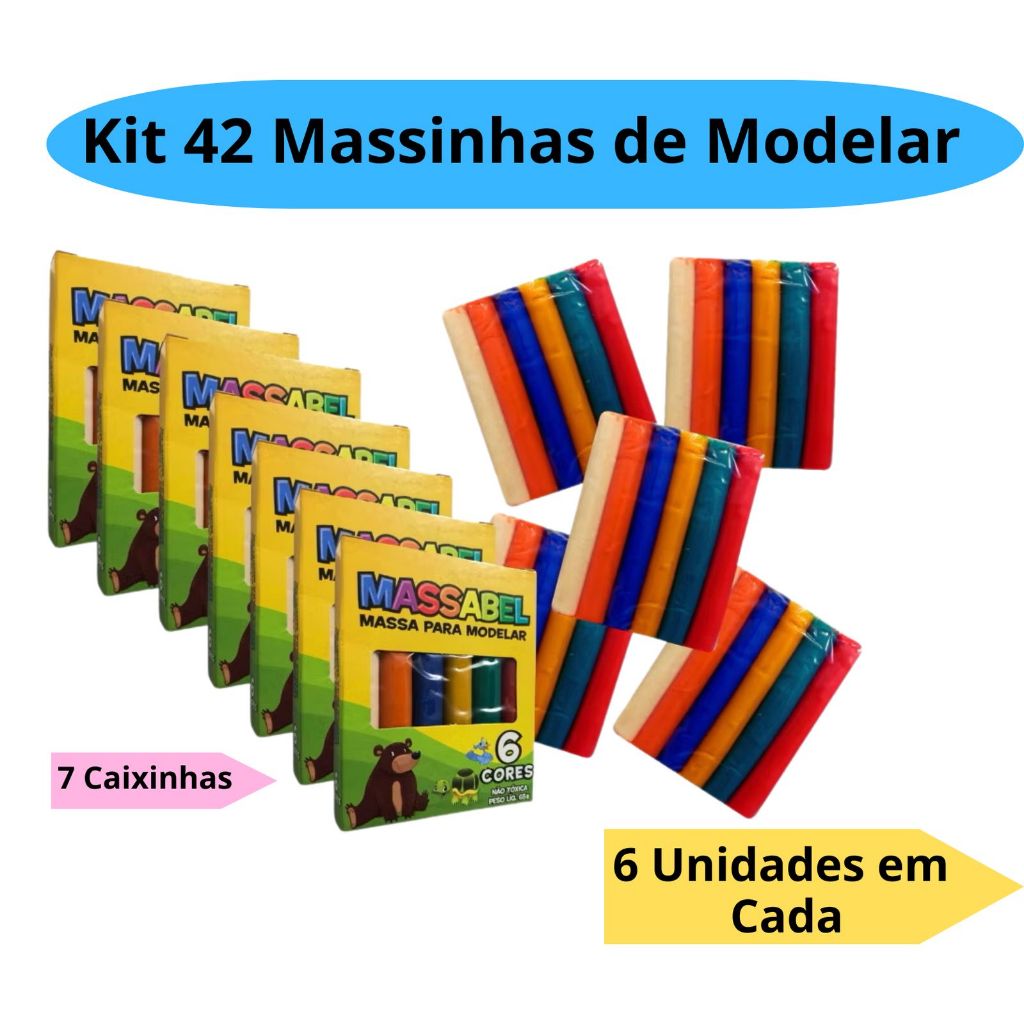 Kit 42 Massinha de Modelar com 6 Cores 65g Festa Lembracinhas Intantil Alcalex