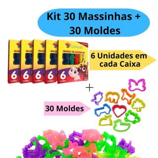 Kit 30 Unidades de Massinha de Modelar + 30 Forminha Molde Cortador Festa Criança Anivers…
