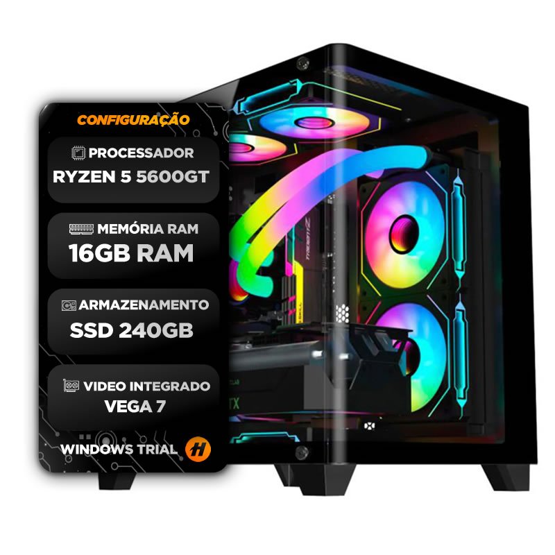 PC GAMER RYZEN 5 5600GT 16GB SSD 240GB FONTE 500w Gabinete Gamer Aquario 3 Fans 