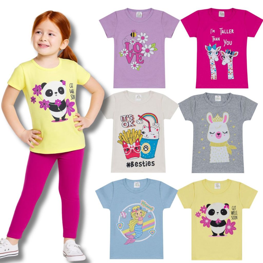 Kit 4 Blusas Infantil Menina de Cotton Blusa Infantil Feminina Camiseta Infantil Menina