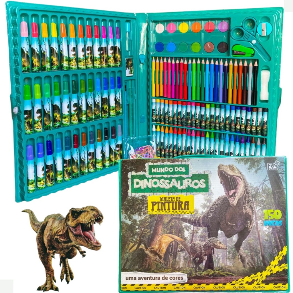 Kit Infantil Maleta de Pintura 150 Peças Estúdio Completo Para Colorir Mundo dos Dinossauros em Oferta na Shopee