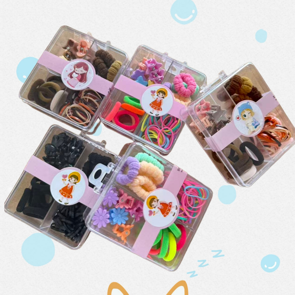 kit1,2,3CAIXA conjunto 59 Pçs mini piranha e xuxinha de cabelo em Oferta na Shopee