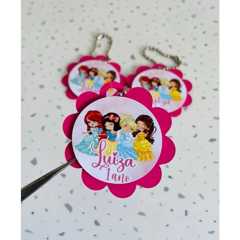 Tag 3D Personalizada com correntinha Princesas/ lembrancinha infantil sacolinha personalizada- festa infantil