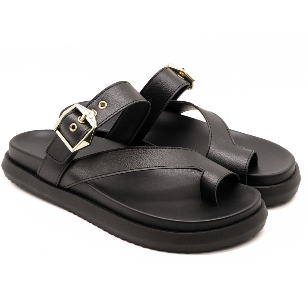 Sandália Papete Feminina Cíntia Flatform Rasteira Preta