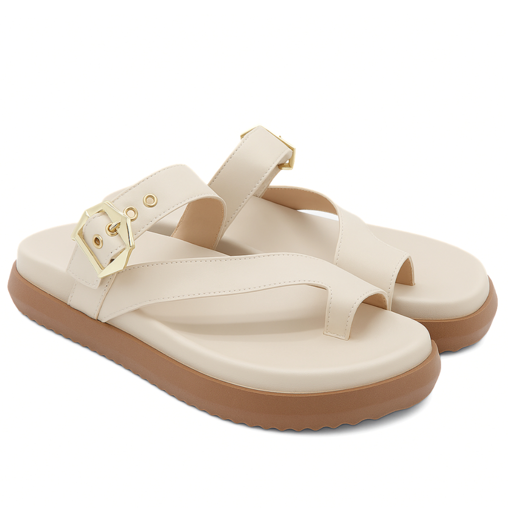 Sandália Papete Feminina Cíntia Flatform Rasteira Off White