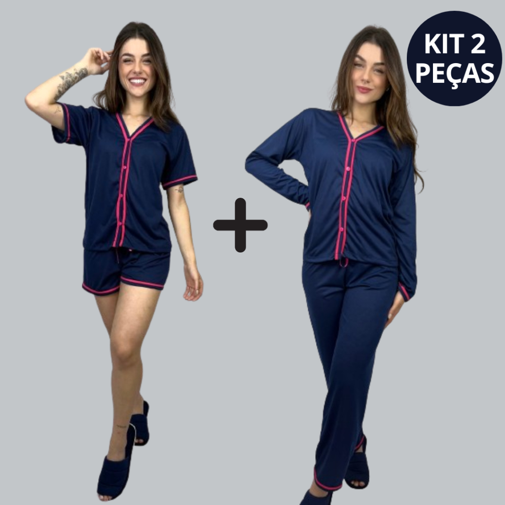 KIT 2 Pijamas de Botão Blogueirinha Amamentação Curto + Longo