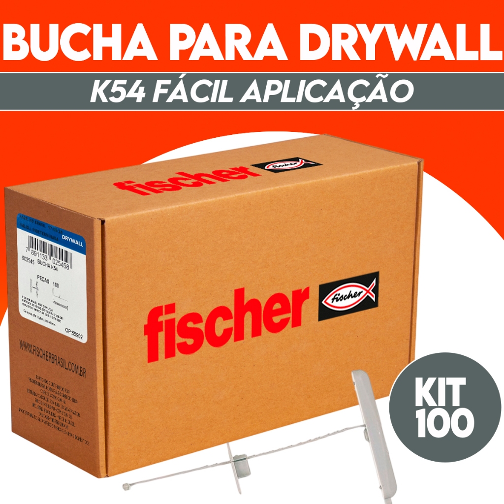 Kit 100 Bucha K54 P/ Gesso Drywall Bloco Para Parafuso Philips