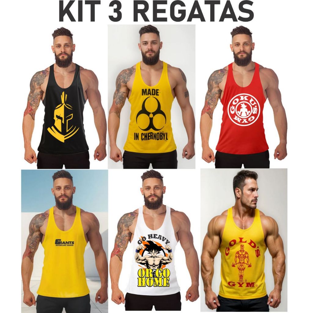 Kit 3 Regatas Masculinas Cavada -atacado Academia sortidas Aleatórias em Oferta na Shopee