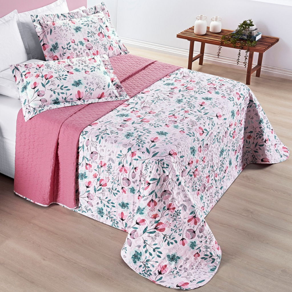 Cobre Leito Queen Dupla Face 200 Fios Estampado Floral – 3 peças Avere
