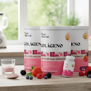 Colágeno Com Ácido Hialurônico Pele Cabelos e Unhas 3Und 900g Sabor Frutas Vermelhas – Multi Natural