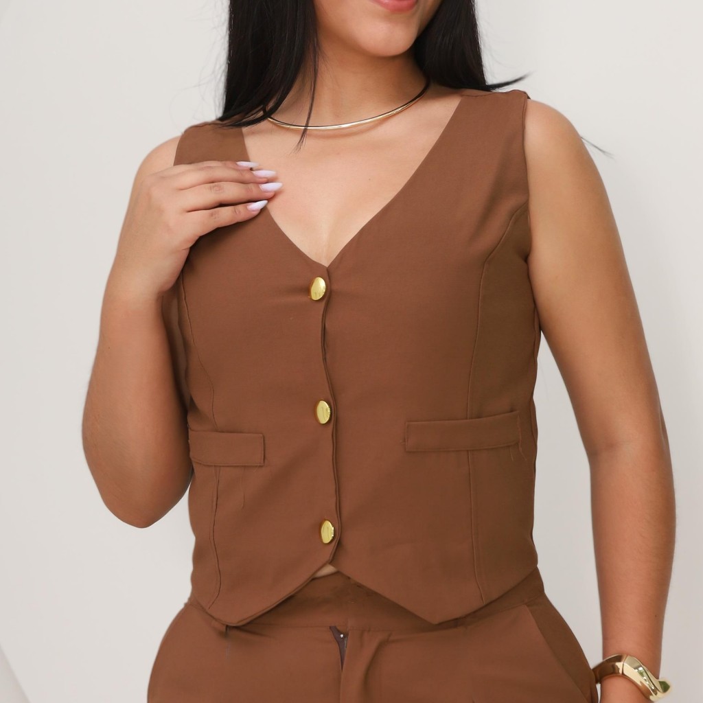 Colete Feminino Alfaiataria Sensorial Marrante Premium Feminino com Botões em Oferta na Shopee