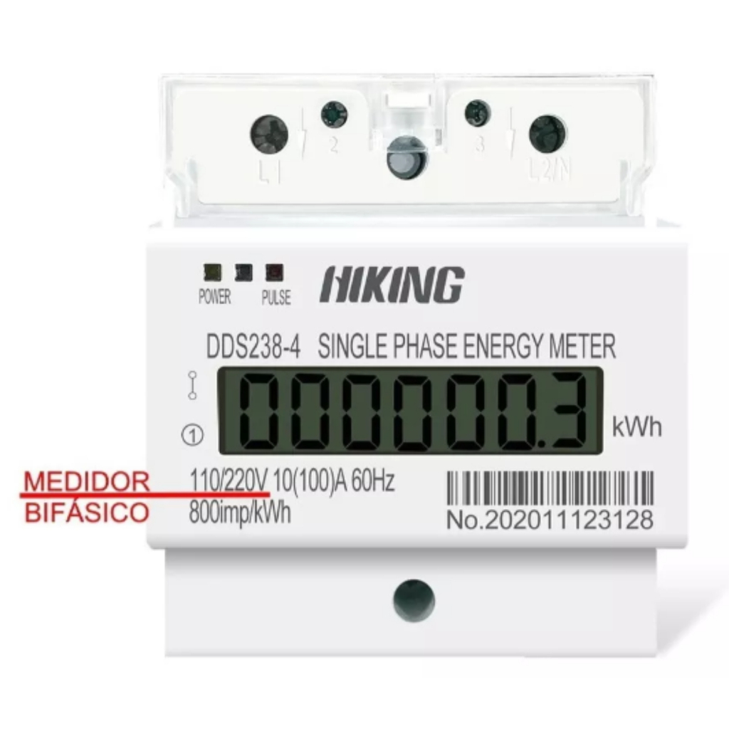 Medidor Energia Bifásico Hiking DDS238-4 100a 2 Fases+neutro