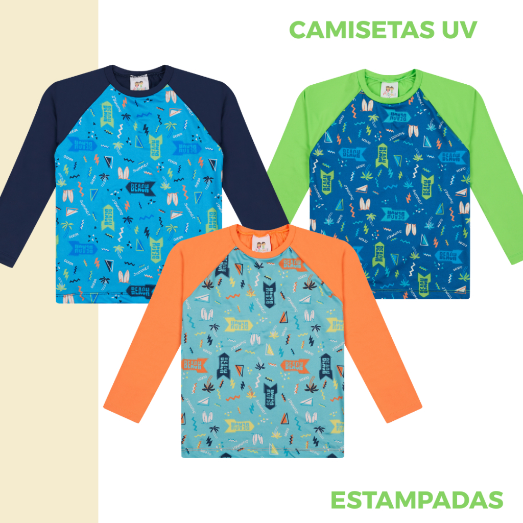 Kit 2 Camisas UV Infantil proteção solar - 1 a 14 anos - Menino e menina em Oferta na Shopee