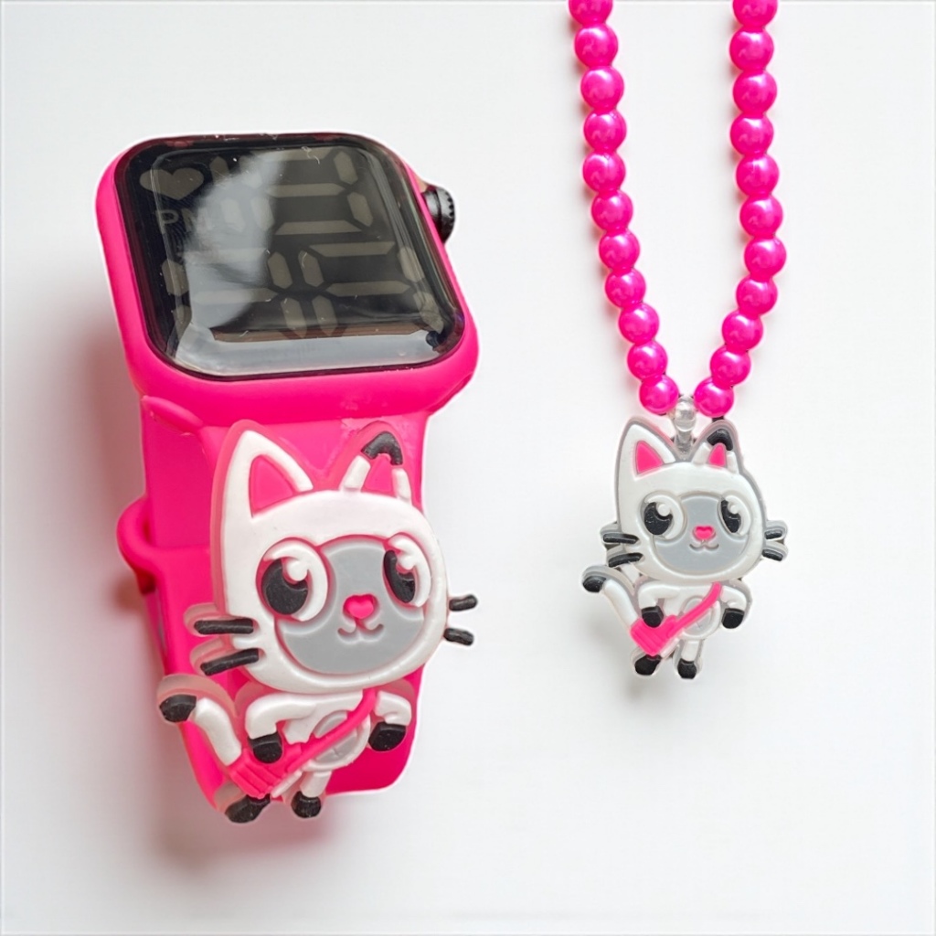 Relógio infantil csa magica da gaby com colar de pérola elástico