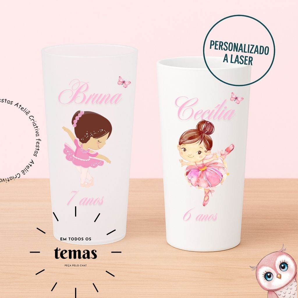 Kit de Copos Long Drink Personalizado Bailarina Morena Rosa Lembrancinha Festa Infantil Chá de Bebê Aniversário