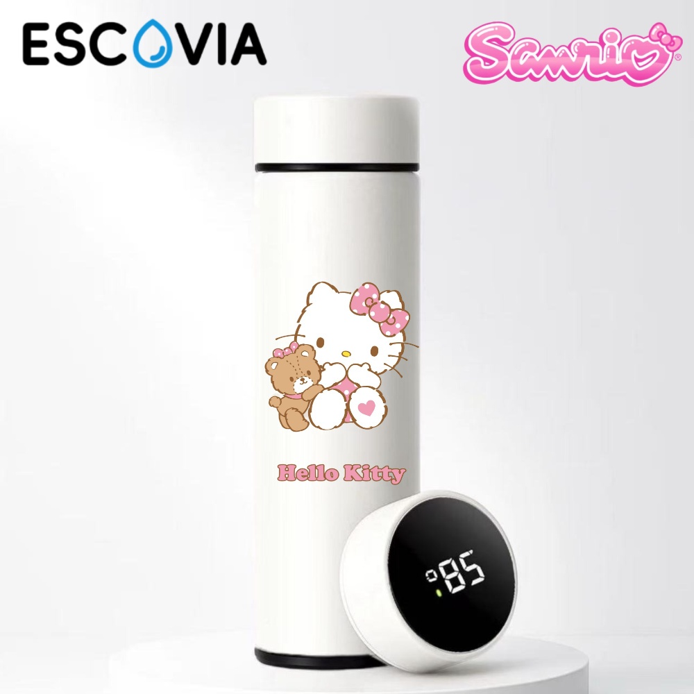 Garrafa Térmica Aço Inoxidavel Parede Dupla Sanrio Hellow Kitty com Medidor De Temperatura Digital 500ml