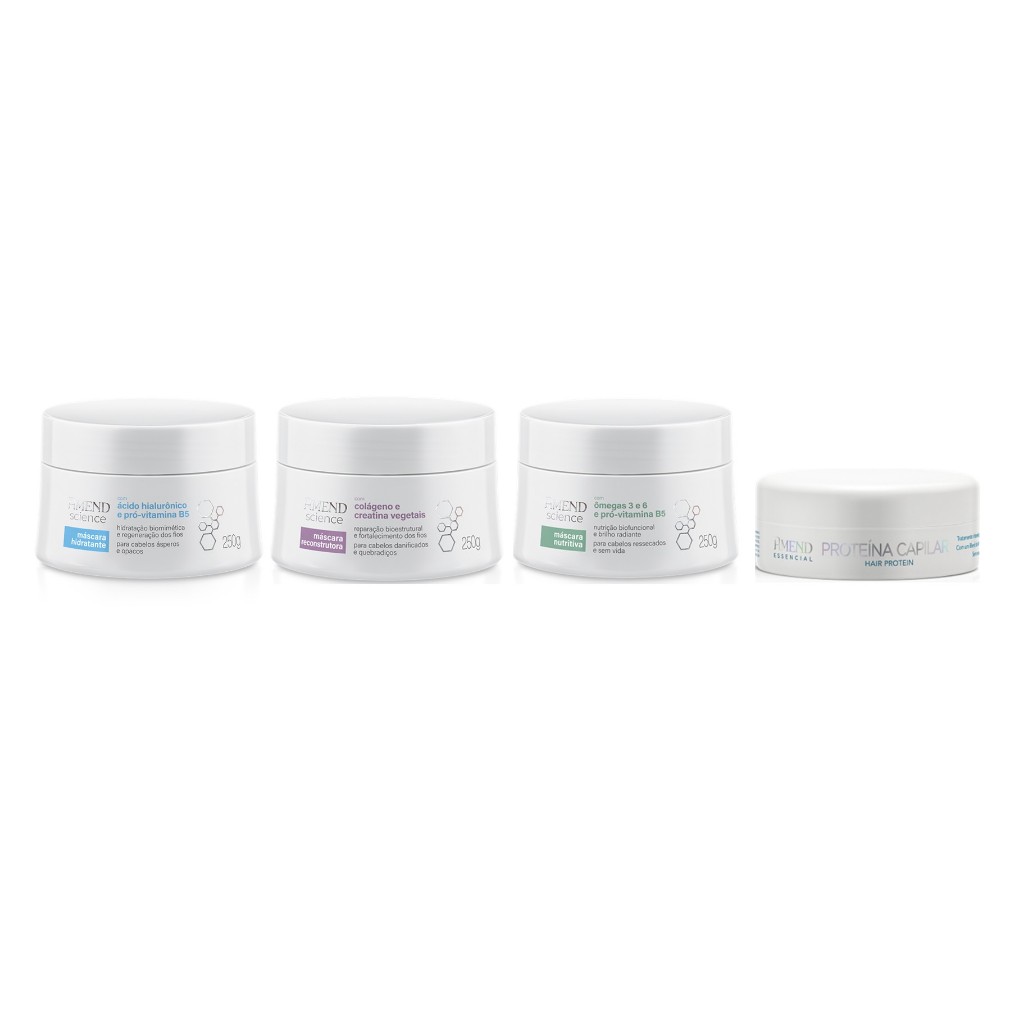 Amend Kit Science Máscaras Nutritiva, Reconstrutora, Hidratante 250g + Proteína Capilar 100g