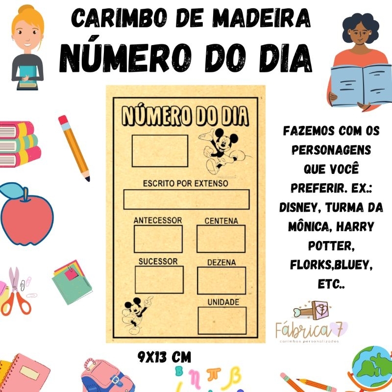 Novidade - Carimbo de madeira grande NÚMERO DO DIA 9X13 cm