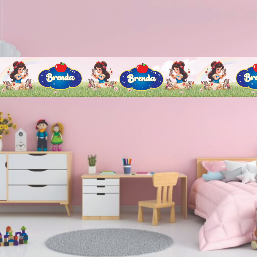 BRANCA DE NEVE FX0.210 - PERSONALZIADO COM NOME Faixa adesiva para decorar o quarto do bebê parede vitrine