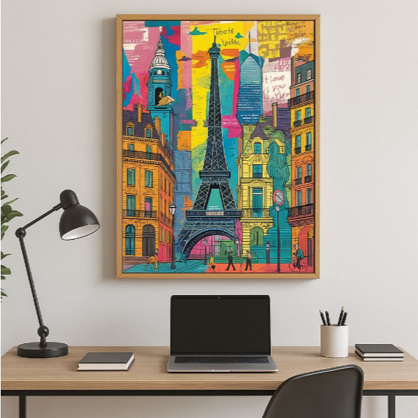 Quadro Decorativo Torre Eiffel Paris Pop Art Colorido MDF 110x80 Parede Sala Quarto Escritório
