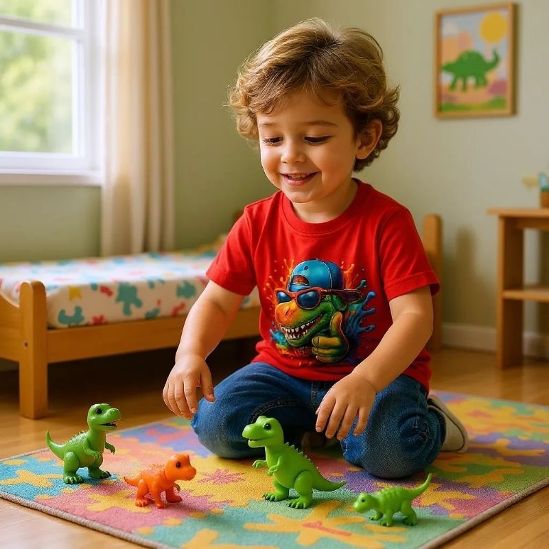 Camiseta Infantil Menino e Menina com estampa de Dinossauro em Malha de Algodão super Confortavel