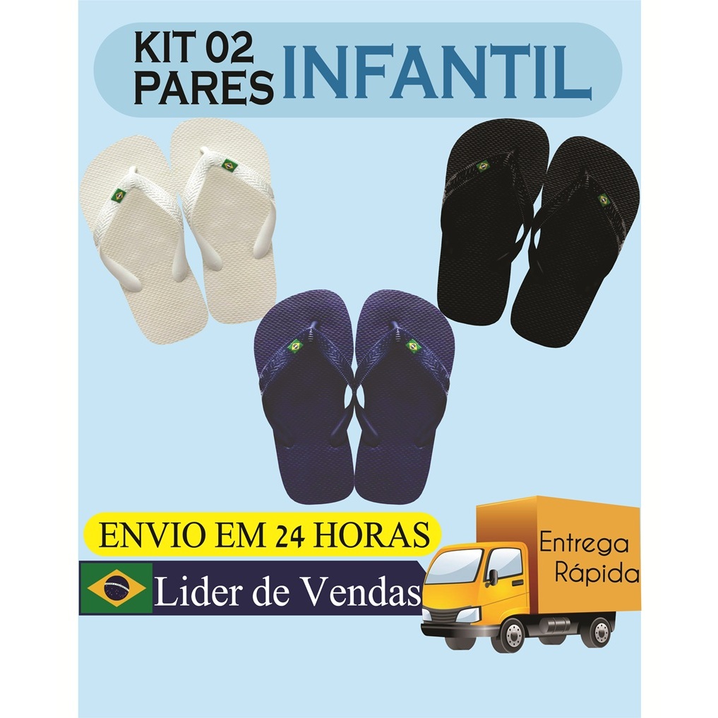 Kit 02 Pares Chinelo  INFANTIL  Bandeirinha Masculino
