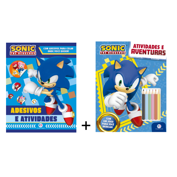 LIVRO DE ATIVIDADES COM LAPIS Sonic  e LIVRO DE ATIVIDADES COM ADESIVOS Sonic