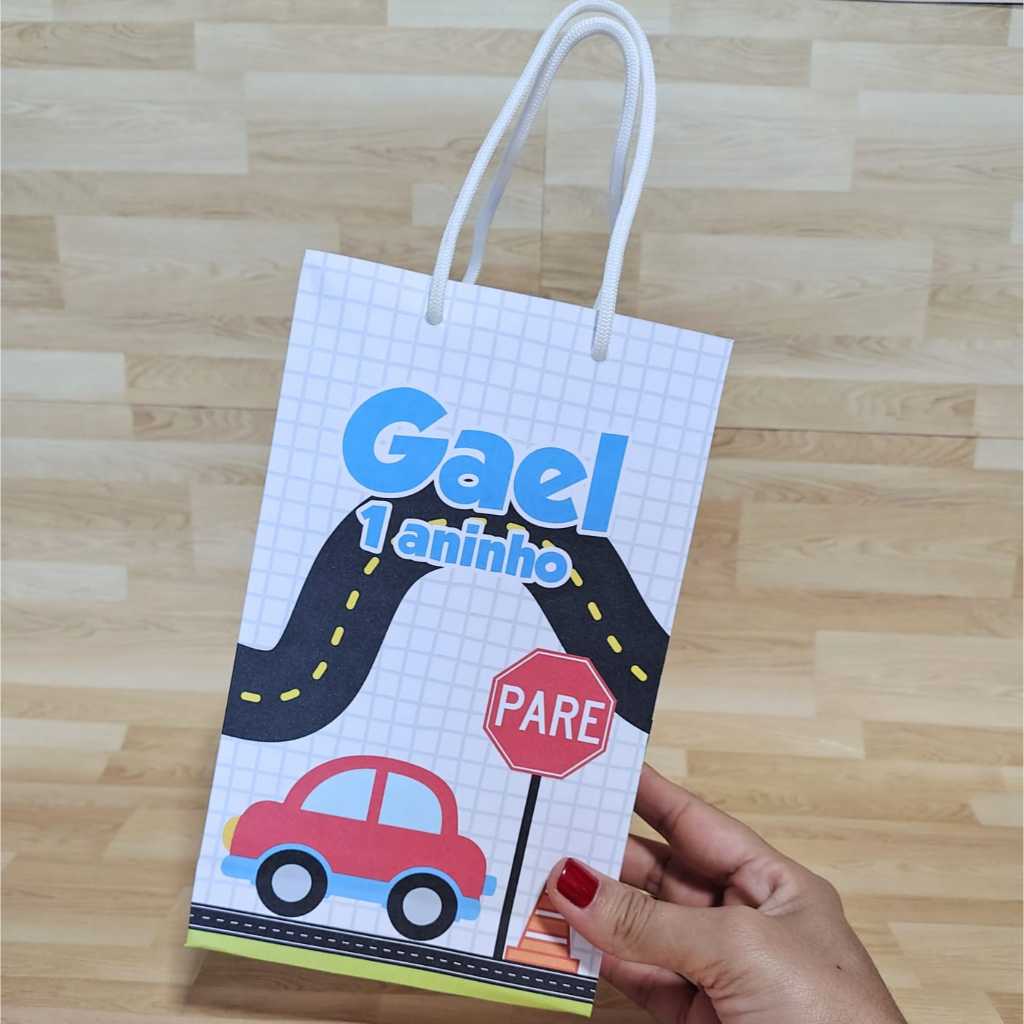 PEGUE E MONTE Sacola tamanho M Sacolinhas Personalizadas para Festa Carrinhos Coloridos Lembrancinhas para Festa