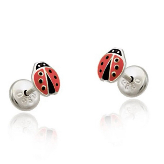 Brinco Tarraxa baby Joaninha 5x6mm c/ Resina em Prata 925 - 02-4222PG4 | 02-4222G59 | 02-4222G14 | 02-4222G28