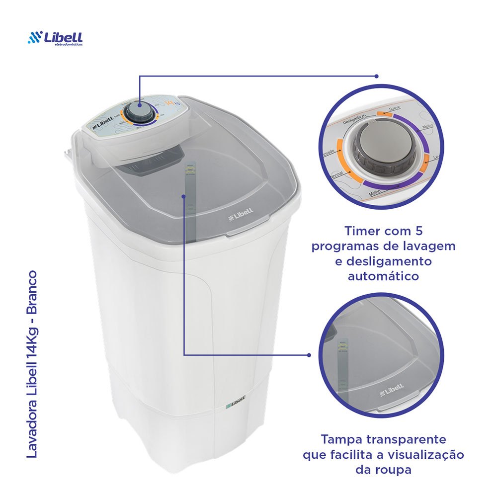 LAVADORA SEMI AUTOMÁTICA 10KG LIBELL BRANCA 127V · foto 2