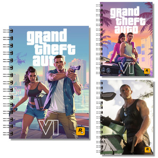 Caderno GTA 6 Caderno Gamer 100 Folhas Pautado Caderno Anotações Sketchbook Desenho Escolar Capa Dura