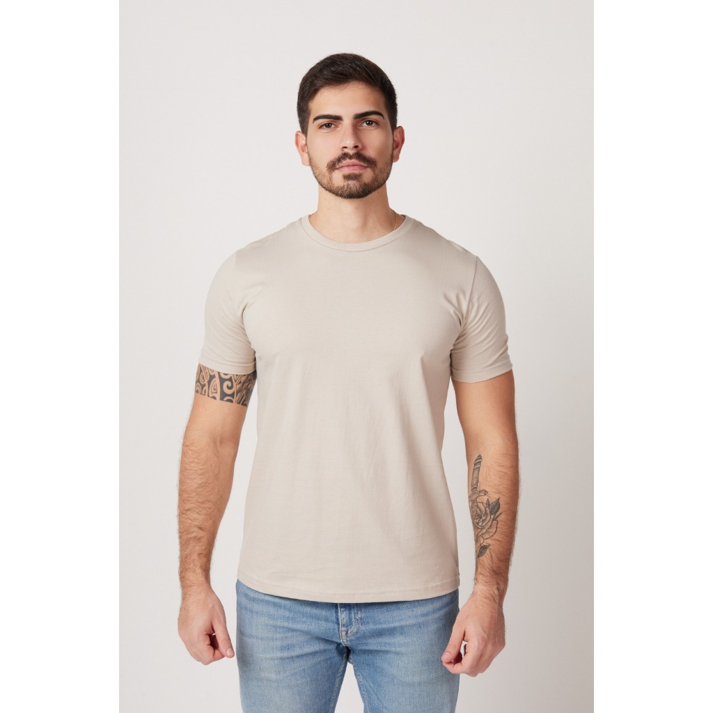 Camiseta Básica Masculina Adulto 100% Algodão Premium Unissex Gola Ribana Reforçada Costura Dupla