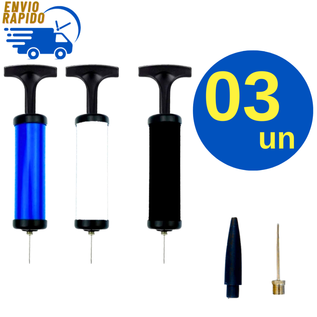 Kit 3 Bomba De Ar Para Encher Manual Com Bicos Metal para Encher Bolas e Infláveis para Boia Balões