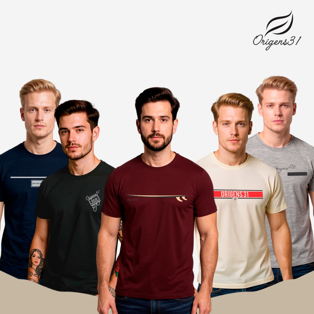 Kit 5 Camisetas Masculina Estampada 100% Algodão Malha 30.1 Premium Manga Curta Camisa Casual em Oferta na Shopee