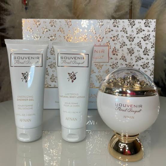 Kit Souvenir Floral Bouquet Afnan Parfum 100ml + Shower Gel 100ml + Body Lotion 100ml – Feminino