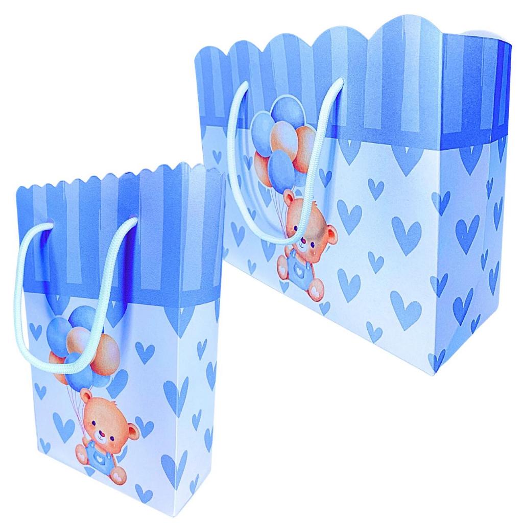 Sacolinha Ursinho Azul Sacolinhas para Lembrancinha de Aniversário Infantil Cha de Bebe Sacolas Bolsinha Bolsa