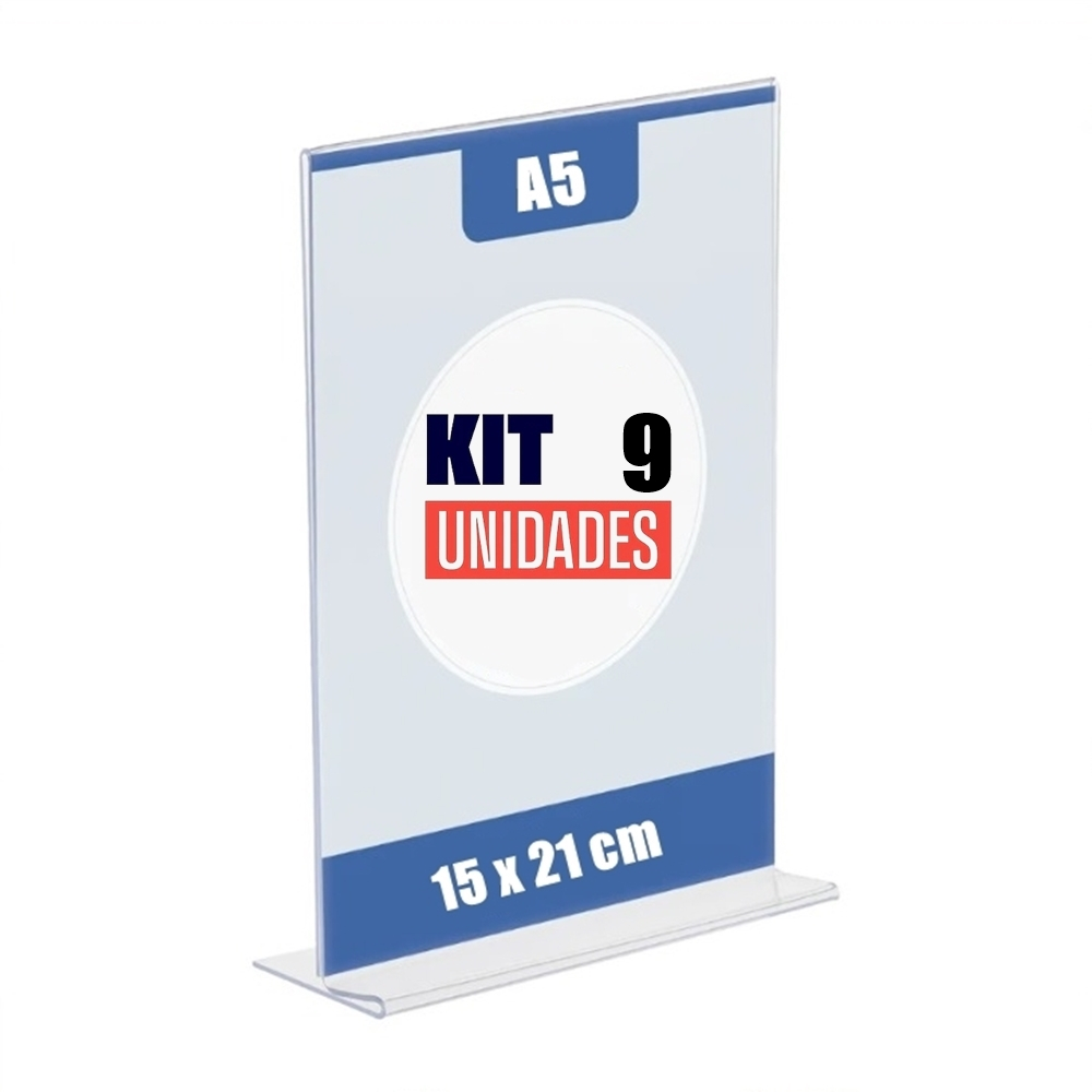 Kit com 9 Display Expositor T 15x21 A5 Acrílico Balcão Mesa Cardápio