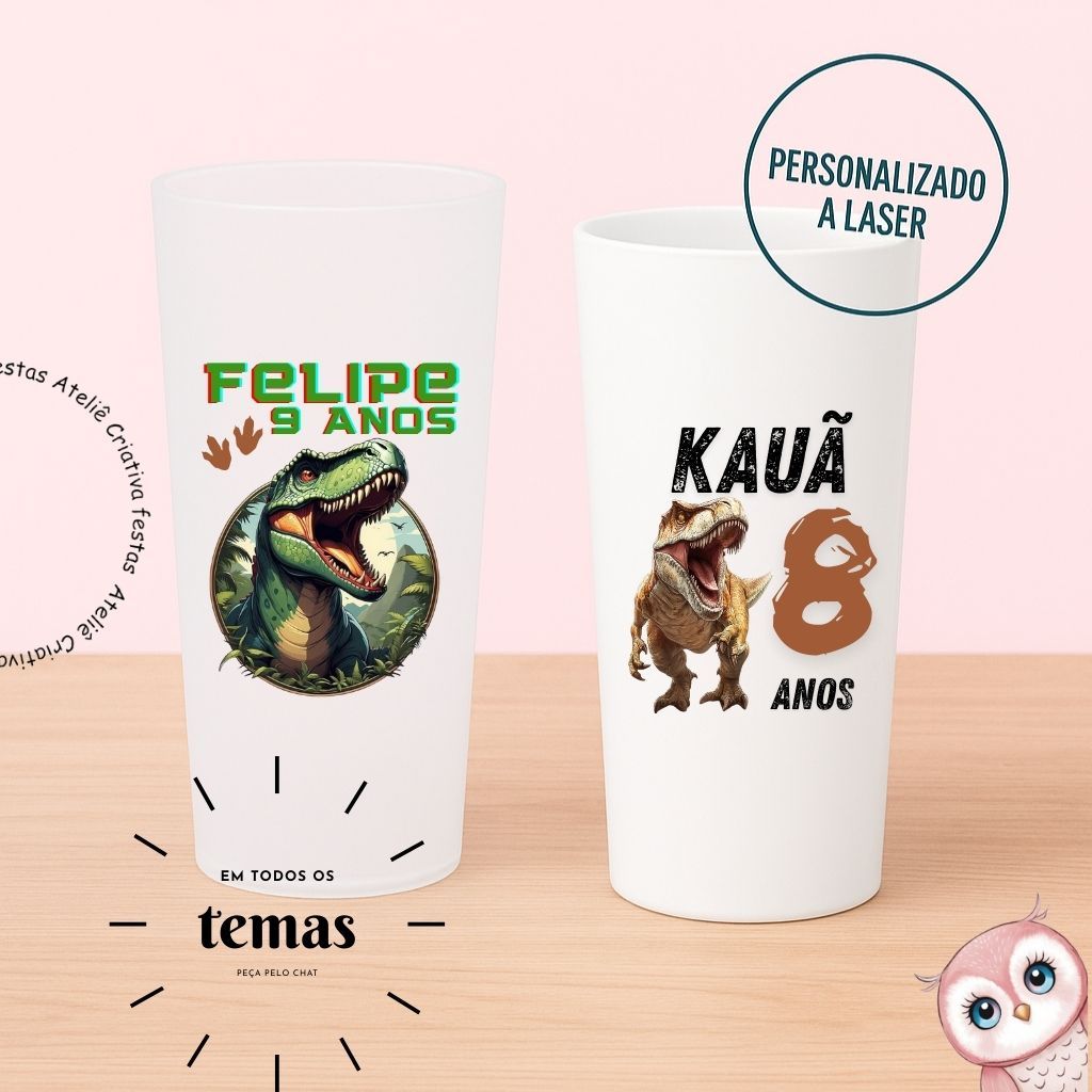 Kit de Copos Long Drink Personalizado Jurassic Dinossauro Realista | Lembrancinha Festa Infantil Chá de Bebê Aniversário