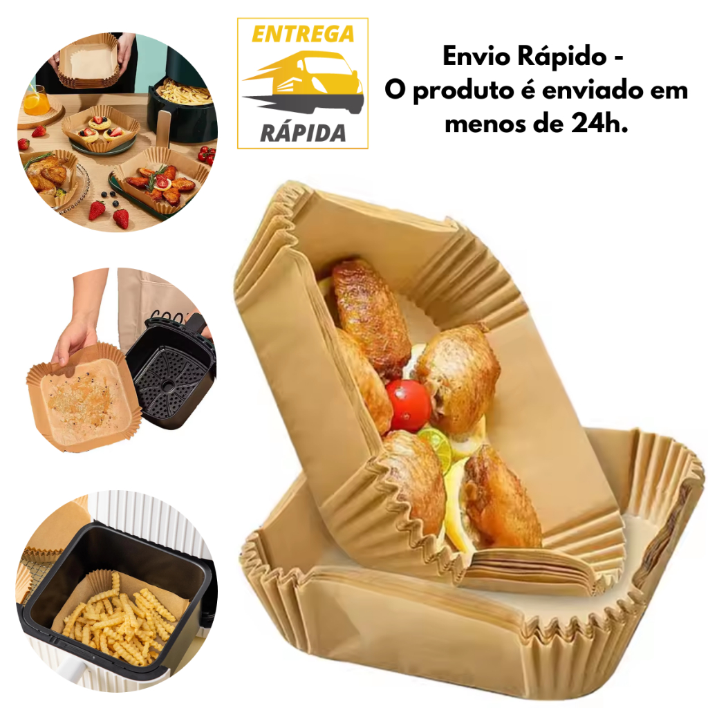 Forma Quadrada Descartavel Antiaderente Airfryer Forminha Assadeira Cesto Cestinho Papel Tapete