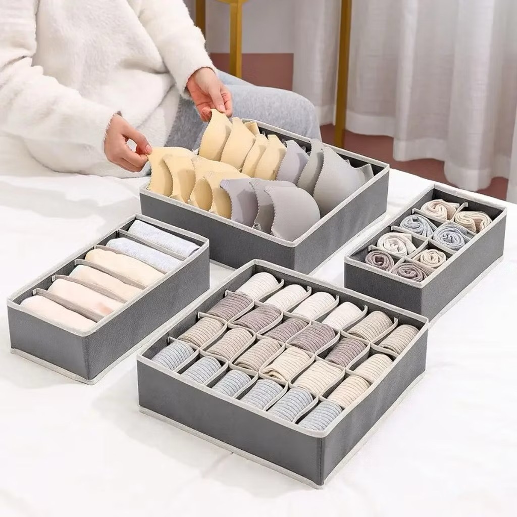 Kit Caixa Organizadora 4 Pçs Organizador para Armário Meias/Sutiã/Roupa Íntima/Caixa