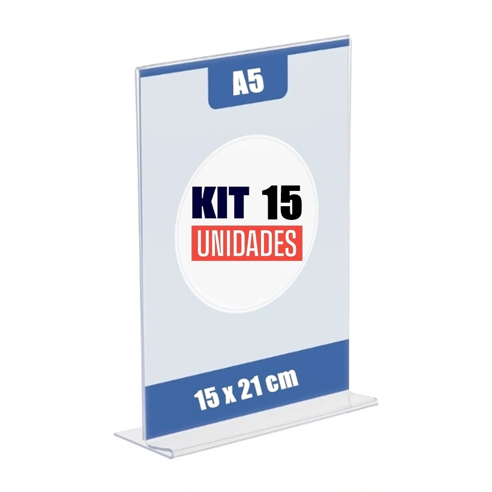 Kit com 15 Display Expositor T 15x21 A5 Acrílico Balcão Mesa Cardápio